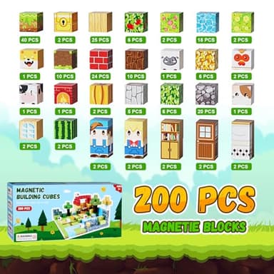 Fitrobust 200PCS Magnetic Building Blocks Set, Magnetic Tiles Kids Build Cubes STEM Game Toys, Build Forest World Set, Christmas Birthday Gifts for Boys & Girls Age 3 4 5 6 7 8 9 10 - Image 3