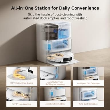 Mova P50 Pro Ultra Robot Vacuum and Mop, 19,000Pa Suction with Anti-Tangle Brush, Removable & Liftable Mop for Carpet & Floor, 167℉ Mop & Washboard Self Drying & Cleaning, Auto Empty & Refill - Image 5