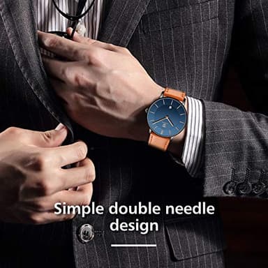 BEN NEVIS Watch, Mens Watch, Minimalist Fashion Simple Wrist Watch Analog Date with Leather Strap Orange Blue - Image 6