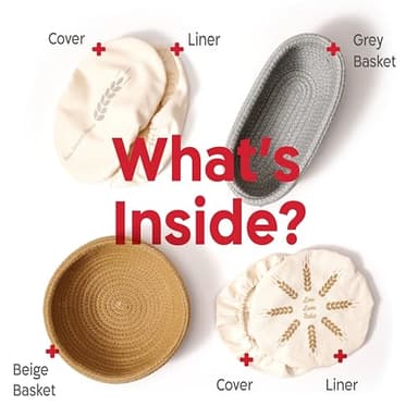 KneadAce Cotton Rope Banneton Bread Proofing Basket Set, Oval & Round Bread Baskets with Liners & Covers for Artisan Bread Baking, Sourdough Bread Baking Supplies - Image 9