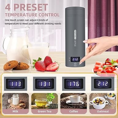 Travel Electric Kettle Portable Small Mini Tea Coffee Kettle Water Boiler, Water Heater with 4 Temperature Control,304 Stainless Steel with Auto Shut-Off & Boil Dry Protection, BPA-Free (Grey) - Image 2
