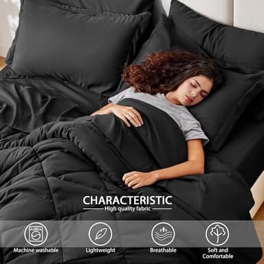 Love's cabin King Size Comforter Set Black, 7 Pieces King Bed in a Bag, All Season Bedding Sets with 1 Comforter, 1 Flat Sheet, 1 Fitted Sheet, 2 Pillowcase and 2 Pillow Sham - Image 3