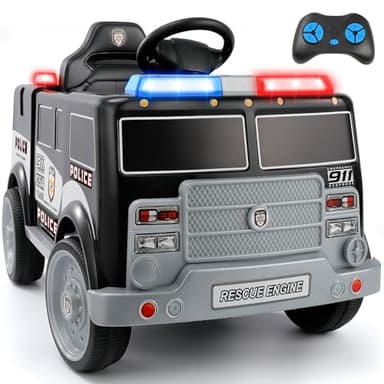 ELEMARA 12V Ride on Police Car, Electric Ride on Cop Cars for Kids,Battery Powered Ride on Truck, Ride On Toy w/Parent Remote Control,Siren-Call,walkie-talkies, Flashing Lights,Bluetooth,Music,Black - Image 1