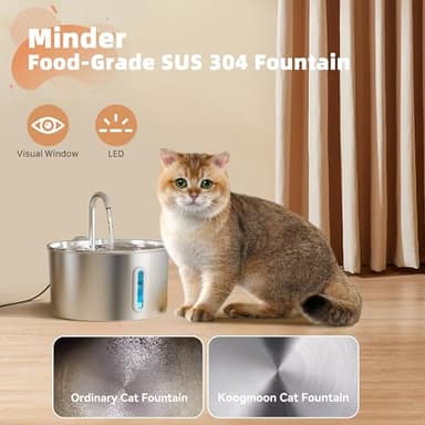 Cat Water Fountain Stainless Steel: 2.2 L Cat Fountain for Drinking - Automatic Pet Water Fountain for Cats Inside - Metal Cat Dog Water Dispenser Bowl with Faucet Water Level Window Ultra Quiet Pump - Image 3