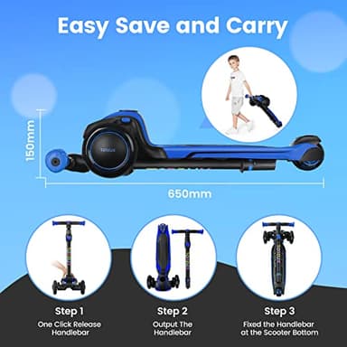 TONBUX Kids Scooter for Age 3-12, Toddler Scooters with 4 Adjustable Heights, Light Up 3-Wheels Scooters, Shock Absorption Design, Lean to Steer, Balance Training Scooter for Kids - Blue - Image 8