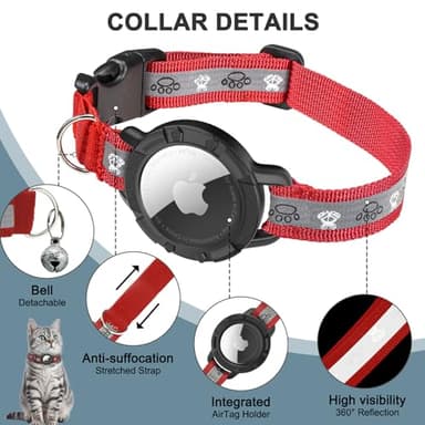 Reflective AirTag Cat Collar, Integrated Cat Tracker Collar with Air Tag Holder and Bell, Safety Elastic Band Cat GPS Collars for Girl Boy Cats, Kittens and Puppies (Red, S) - Image 5