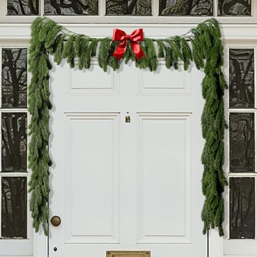 9.8 Ft Christmas Norfolk Pine Garlands, Single Fork Norfolk Pine Realistic Touch Garland, Artificial Pines Greenery Garland for Christmas Table Fireplace Wall Home Decoration - Image 1