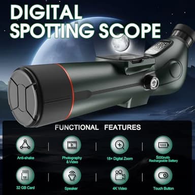 Digital Spotting Scope with Screen Portable Auto-Focus Electronic 4K Smart Telescope with Tripod 32GB SD Card and Carrying Bag for Stargazing Bird Watching, Wildlife Viewing Hunting Green - Image 4