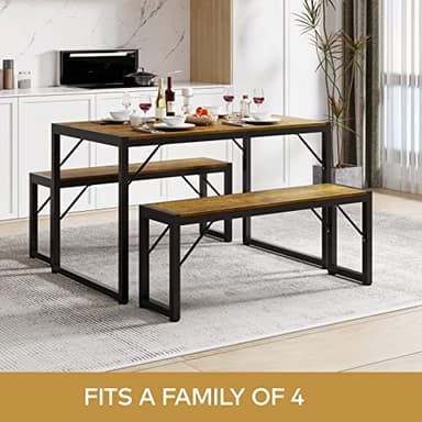 Gizoon 45.5" Dining Table Set for 4 with 2 Benches, Kitchen Table Set with Metal Frame & MDF Board, Space-Saving Dinette for Kitchen, Dining Room -Retro - Image 2
