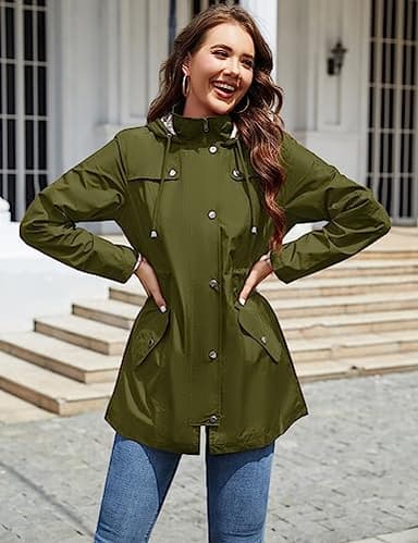 LOMON Women Rain Jacket Lightweight Hooded Jackets Women Lined Trench Coats Waterproof Outdoor Hiking Raincoat Amy Green S (Cute Plaid Lining) - Image 4