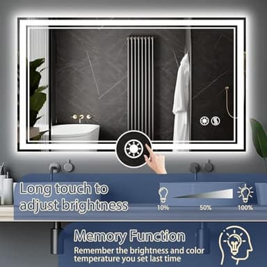 48“ x 28” LED Bathroom Mirror with Lights Anti-Fog Dimmable 3 Colors LED Mirror for Bathroom Memory Function Smart Mirror Wall Mounted Horizontal/Vertical - Image 4