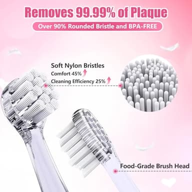 DADA-TECH Toddler Electric Toothbrush Kids Age 1-2-3 Years Old, Baby Electric Toothbrush with LED Light 2 Minutes Timer 4 Vibrating Heads for Infants Toothbrush 6 to 12 Months and Up (Pink) - Image 5