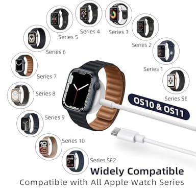 Vertebraid USB C Watch Charger Cable Compatible for Apple Watch: Magnetic Charger Cable Compatible with iWatch Series 10/9/8/7/6/5/4/3/2/1/SE/SE2, Travel Type C Charging Cord, 4.9ft - Image 2