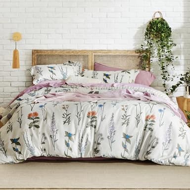 Bedsure Comforter Set Queen Size - Cute Floral Bedding Comforter Set, 3 Pieces, 1 Soft Reversible Coconut White Botanical Flowers Comforter and 2 Pillow Shams - Image 7