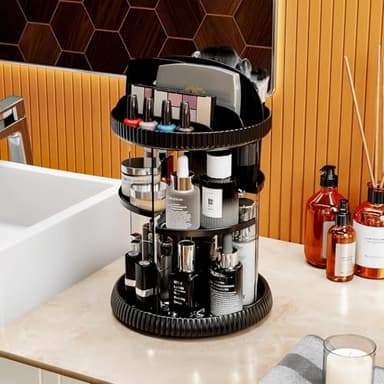 Yieach Rotating Makeup Organizer,Adjustable Spinning Skincare Organizer,Counter Top,Vanity Organizers and Storage for Brush,Perfume,Bathroom Lazy Susan Organizer for Skin Care,Beauty Product,Black - Image 6