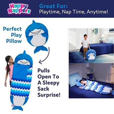 Happy Nappers Pillow & Sleepy Sack- Comfy, Cozy, Compact, Super Soft, Warm, All Season, Sleeping Bag with Pillow- Blue Shark (Medium- 54” x 20”) - Image 3