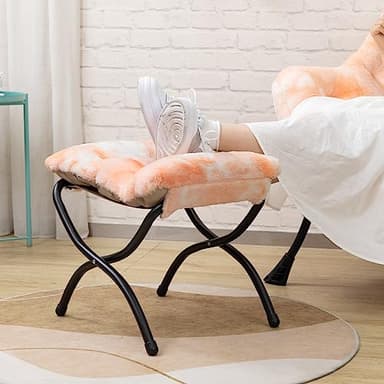 HollyHOME Lazy Chair with Foldable Ottoman, Accent Comfy Lounge Armchair and Folding Footrest Stool, Leisure Sofa Reading Chair and Footstool for Living Room, Bedroom, Dorm,Faux Fur Peach - Image 4