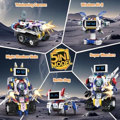 VOPOGLNE 5 in 1 STEM Robot Building Kit, APP & Remote Control Screen Building Toys, Eye Coding Robots Rechargeable, 620Pcs DIY Super Warriors for Kids Learning, Boys Girls Birthday Gifts - Image 4