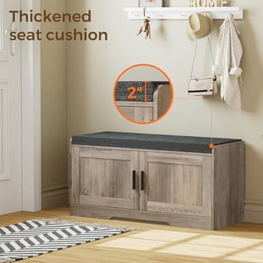 Homleke 2-Tier Storage Bench, Shoe Bench with Thickened Padded Seat Cushion, Entryway Bench with 2 Doors, Adjustable Shelf, 13.8" D x 37.4" W x 18.5" H, for Entryway, Living Room, Bedroom, Greige - Image 4