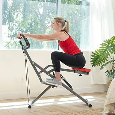 Sunny Health & Fitness Row-N-Ride PRO, Full Body Combo Squat Machine w/Optional Resistance Band, Easy Setup Ab Workout Exercise Equipment for Home, Whole Body Cardio, Optional SunnyFit App Connection - Image 7