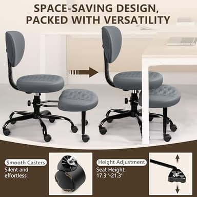 AtHope Ergonomic Cross Legged Office Chair with Wheels - Adjustable Height for Meditation, ADHD Desk & Yoga - Wide Criss Cross Design with Lumbar Support, Kneeling Chair - Dark Gray - Image 8