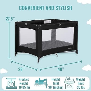 Dream On Me Nest Portable Playard in Black with Carrybag an Shoulder Strap, Lightweight, Packable and Easy Setup Baby Playard, Breathable Mesh Sides and Soft Fabric - Comes with a Removable Padded Mat - Image 3