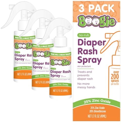 Baby Diaper Rash Cream Spray by Boogie Bottoms, No-Rub Touch Free Application for Sensitive Skin, Over 200 Sprays per Bottle, 1.7 oz, Pack of 3 - Image 1