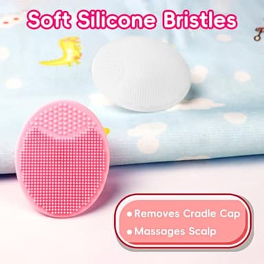 Cradle Cap Brush for Babies, Set of 5 Baby Bath Essentials with Bath Sponge Silicone Scrubber Long Handle Comb for Newborns Toddlers Boys Girls (Pink) - Image 4