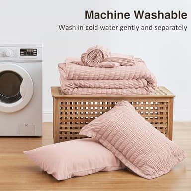 Love's cabin Seersucker Pink Twin Comforter Set 5 Pieces, All Season Bedding Set, Twin Bed in a Bag Comforter Set with Comforter, Flat Sheet, Fitted Sheet, Pillowcase and Pillow Sham - Image 7