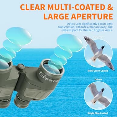 10X50 Binoculars with Compass and Rangefinder,Phone Adapter,Strap,BAK4 Prism FMC Lens,Shockproof IPX7 Waterproof Military Tacticle Binocular for Adults with Birdwatching Sailing Boating Hunting - Image 5