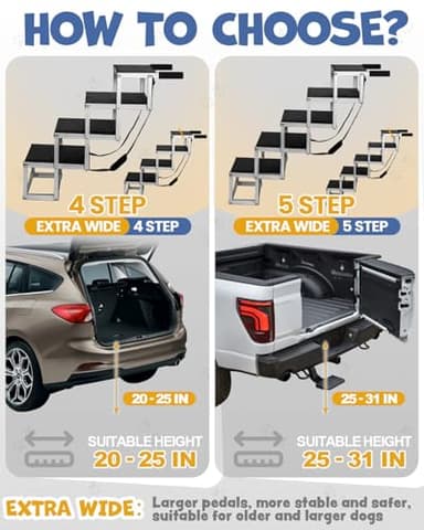 Foldable Dog Car Ramp for Large Dogs, 4 Steps Portable Large Steps for Car Truck SUV High Bed, Aluminum Dogs Stairs with Non-Slip Surface, Outdoor Dog Ramp Stairs Max Up to 200lbs - Image 2
