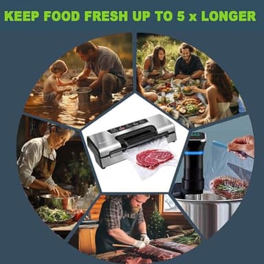 Potane Precision Vacuum Machine,Pro Food Sealer with Built-in Cutter and Bag Storage(Up to 20 Feet Length), Both Auto&Manual Options,2 Modes,Includes 2 Bag Rolls 11”x16’ and 8”x16’,Compact Design - Image 6
