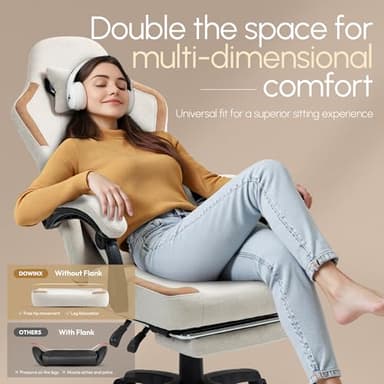 Dowinx Fabric Gaming Chair with Pocket Spring Cushion,Breathable Computer Chairs with Massage Lumbar Support and Footrest,High Back Game Office Chair for Adult,Beige - Image 4