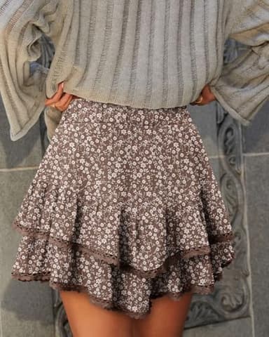 onlypuff Flowy Shorts for Women Ruffle Skorts Cute Mini Skirts Country Concert Outfits Coastal Cowgirl Coachella Outfits Tennis Skort Floral Brown XL - Image 4