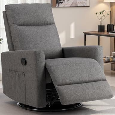 SMUG Swivel Rocking Recliner Chair with Extra Large Footrest High Back, Upholstered Glider Nursery Chair for Living Room, Bedroom & Nursery, Comfortable Deep Seat for Relaxation, Grey - Image 1