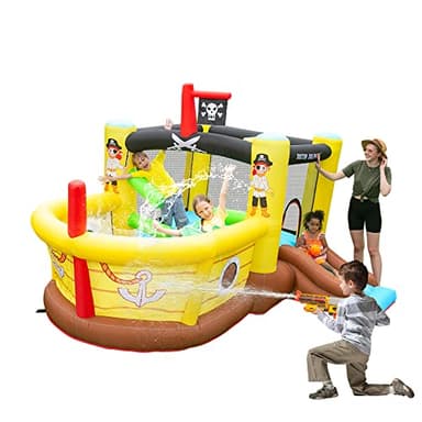 Doctor Dolphin Bounce House Inflatable Slide with Obstacles - Blower - Pirate Ship Theme - Ball Pit - Basketball Hoop, Inflatable Bouncers for Toddlers Kids Outdoor or Indoor, Wet and Dry - Image 5