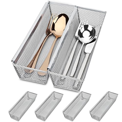 Smgmg Silverware Drawer Organizer, Cutlery Drawer Organizer, 6 Pack Utensil Drawer Organizer, Kitchen Utensils, Flatware Organizer with Interlocking Arm (9.6 * 3 * 2 inch, Grey) - Image 1