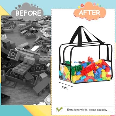 6 Packs Widen X-Large Toy Storage Bags 12.6×9.25×6.9In with Labels, Reusable Clear PVC Board Game Storage, Travel Waterproof Organizer Bags with Zipper for Building Blocks, Puzzle, Stuffed Animals - Image 5