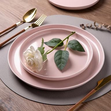 AmorArc Ceramic Dinnerware Sets for 4, 12 Pieces Handpainted Plates and Bowls Set with Rustic Terracotta Underside, Scratch Resistant Stoneware Dishes Set, Dishwasher & Microwave Safe, Cloud Pink - Image 2