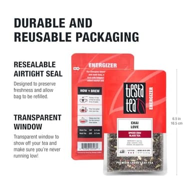 Tiesta Tea - Chai Love, Loose Leaf, Spiced Chai Black Tea, Premium Blend, High Caffeinated Black, Make Hot or Iced Brews Up to 25 Cups, 1.9 Ounce Resealable Pouch - Image 9