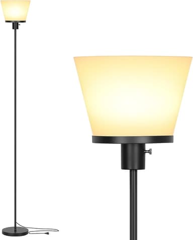 LED Floor Lamp Tall Standing Lamp, Black Modern Torchiere Floor Lamps for Bedroom Living Room Office, Bright Floor Lamp with White Plastic Shade, Bulb Not Included - Image 1