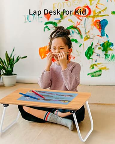 Ruxury Folding Lap Desk Laptop Stand Bed Desk Table Tray, Breakfast Serving Tray, Portable & Lightweight Mini Table for Sofa Couch Floor - Wood - Image 4