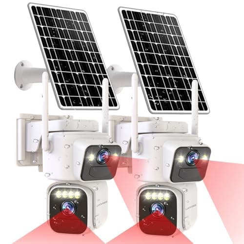 Luovisee Cameras for Home Security with Dual Lens,2.4G/5G WiFi Outdoor Camera Wireless Solar Powered,PIR Alarm,Color Night Vision,2-Way Audio,Cloud/SD Storage,No Month Fee(2 Pack) - Image 1