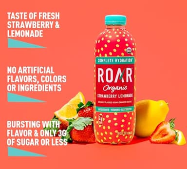 ROAR Complete Hydration Organic - Electrolyte Drinks Loaded with Vitamins C, B5, B12 - Non-GMO, Gluten-Free - Strawberry Lemonade - 12 pc - Image 5