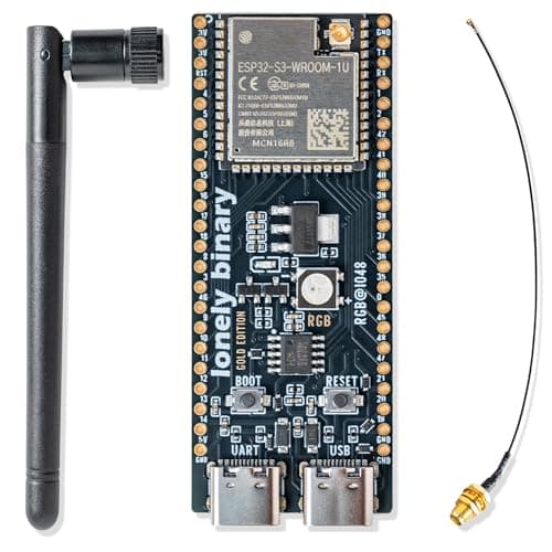 LONELY BINARY ESP32-S3 Gold Edition Dev Board - 16MB Flash 8MB PSRAM Dual USB-C IPEX Antenna WiFi Bluetooth for Arduino IoT Projects, MicroPython & ESP-IDF N16R8 (16MB +Antenna Gold Edition)