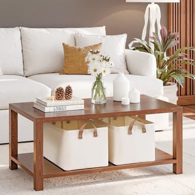 StorageWorks Storage Bins, Shelves Baskets for Organizing, Large Fabric Closet Organizers with Handles, Metal Frame, Natural Color, 2-Pack - Image 2