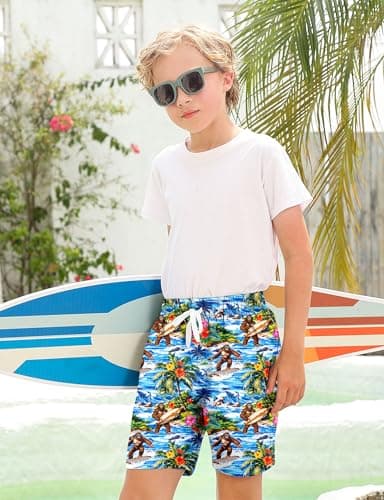ZenGents Boys Swim Trunks with Compression Liner Toddler Bigfoot Bathing Suit Size 6 7 Kids Boy Hawaiian Board Swimming Short Suits Swimwear - Image 2