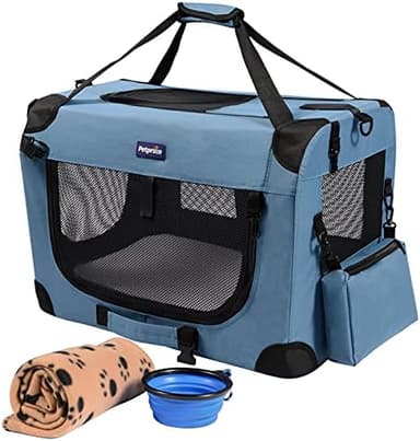 Petprsco Portable Collapsible Dog Crate, Travel Dog Crate 24x17x17 with Soft Warm Blanket and Foldable Bowl for Large Cats & Small Dogs Indoor and Outdoor - Image 2