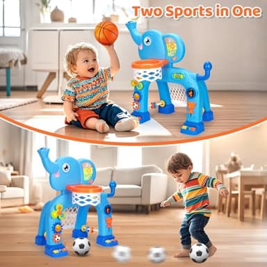 KIZZYEA Toys for 1 2 3 Years Old Boys Girls, Toddler Basketball Hoop & Soccer Goal, Montessori Toy, Interactive Musical Sports Toys with Light, Christmas Birthday Gifts for Baby Kids Age 12-18 Months - Image 4