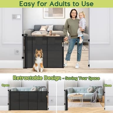 Reinforced 55" Wide Retractable Baby Gates with Reinforced Strips, Indoor/Outdoor Retractable Dog Gate for Doorway Prevent Bottom Drilling Through, No Bottom Bar Safety Mesh Baby Gate for Stair, Black - Image 5